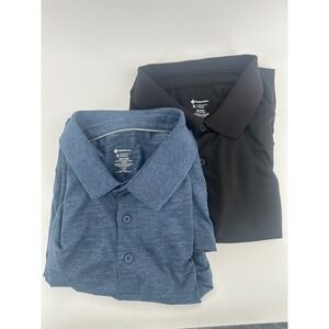 Members Mark Mens Performance Polo Shirt Lot of 2 2PK Blue Black XL